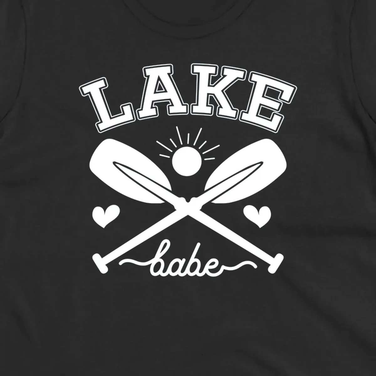 Lake Babe design with crossed oars and sun graphic.