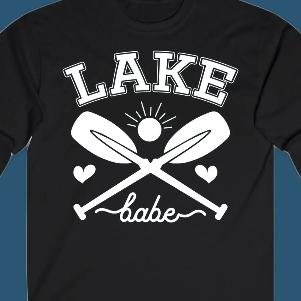 Lake Babe design with crossed oars and sun graphic.