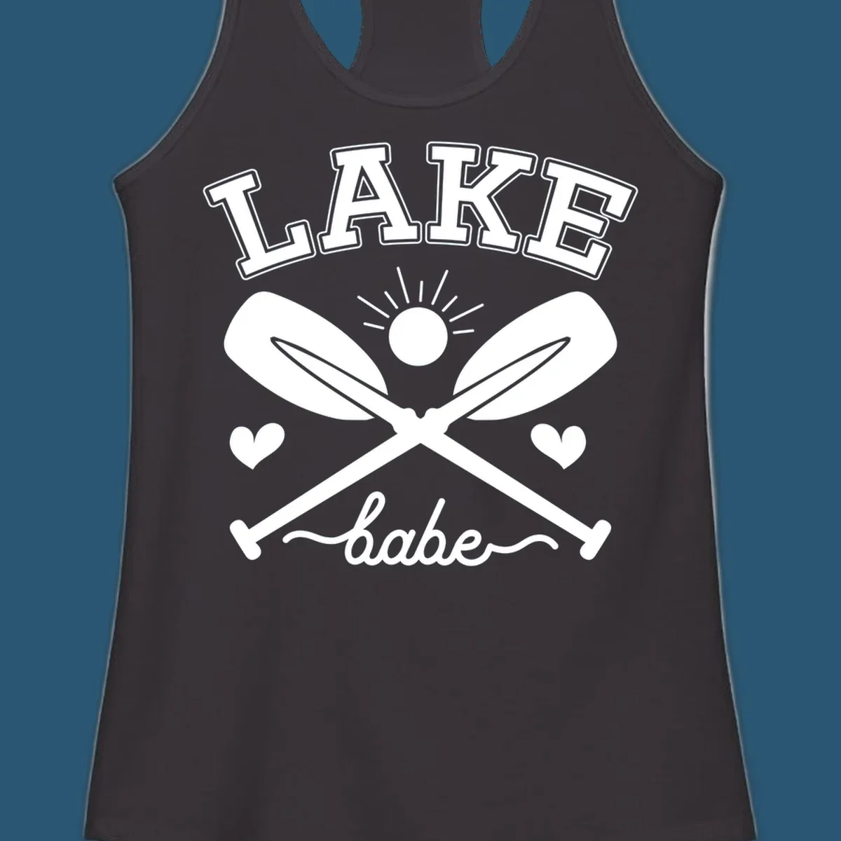 Lake Babe design with crossed oars and sun graphic.