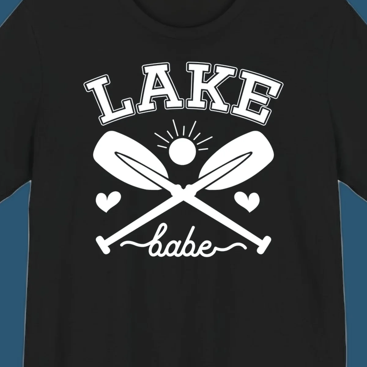 Lake Babe design with crossed oars and sun graphic.