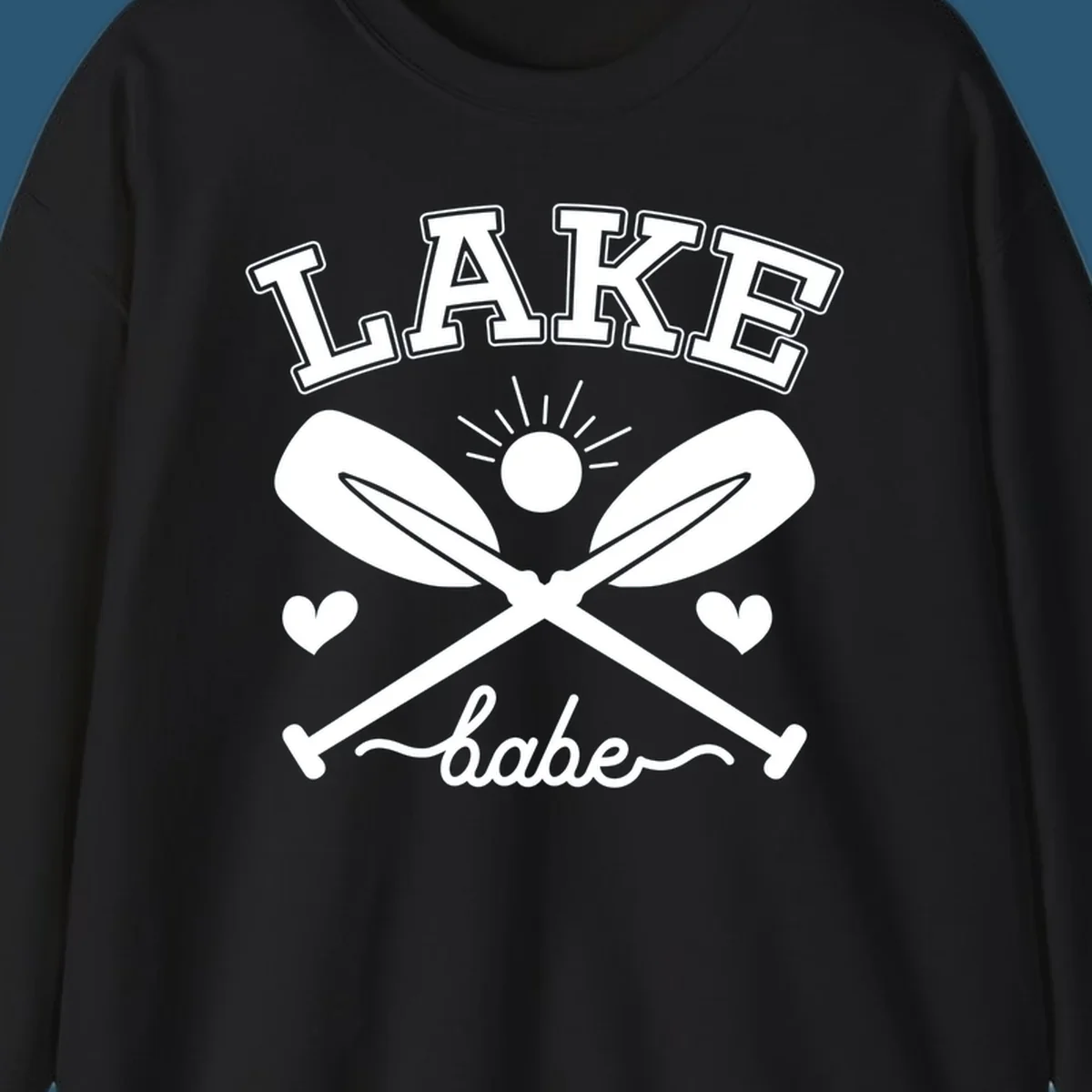 Lake Babe design with crossed oars and sun graphic.