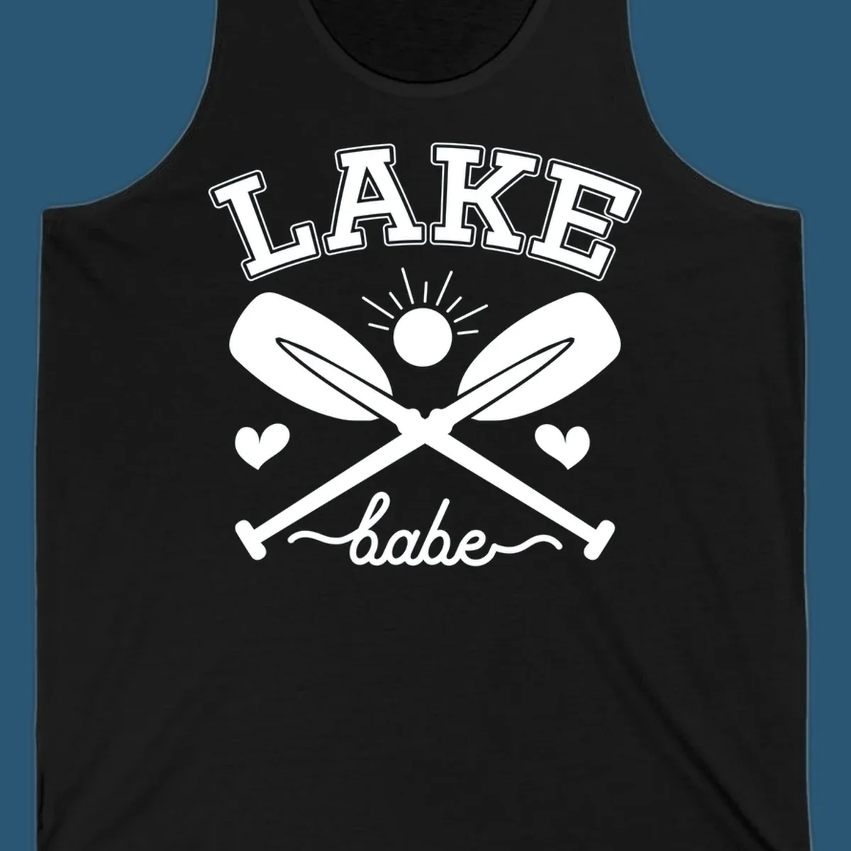 Lake Babe design with crossed oars and sun graphic.
