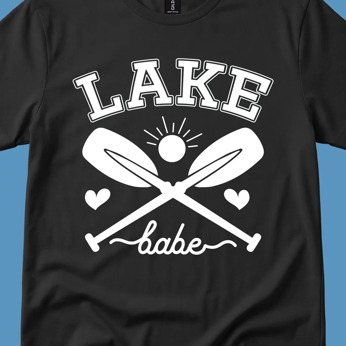 Lake Babe design with crossed oars and sun graphic.