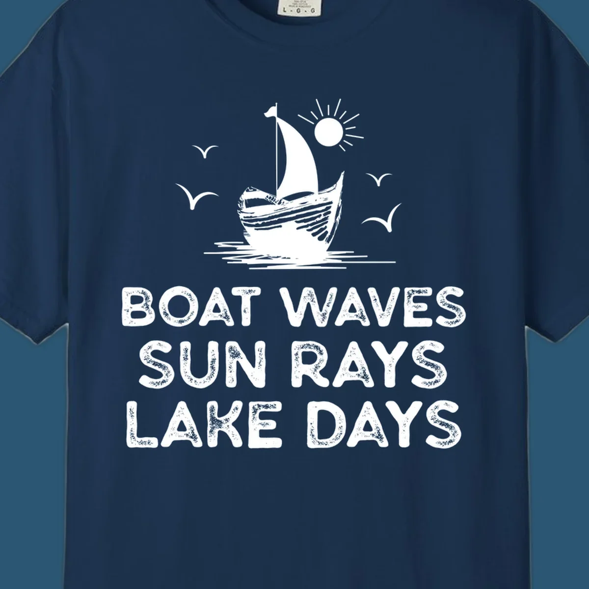 Boat waves sun rays lake days illustration with sailboat and sun, on black and white backgrounds.