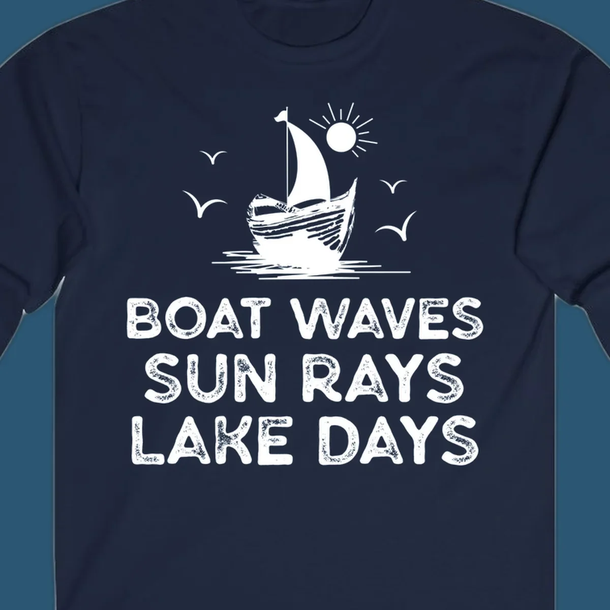 Boat waves sun rays lake days illustration with sailboat and sun, on black and white backgrounds.