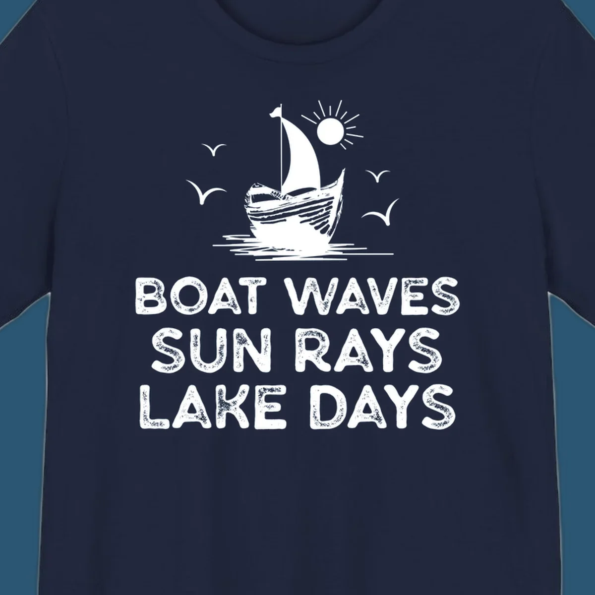 Boat waves sun rays lake days illustration with sailboat and sun, on black and white backgrounds.