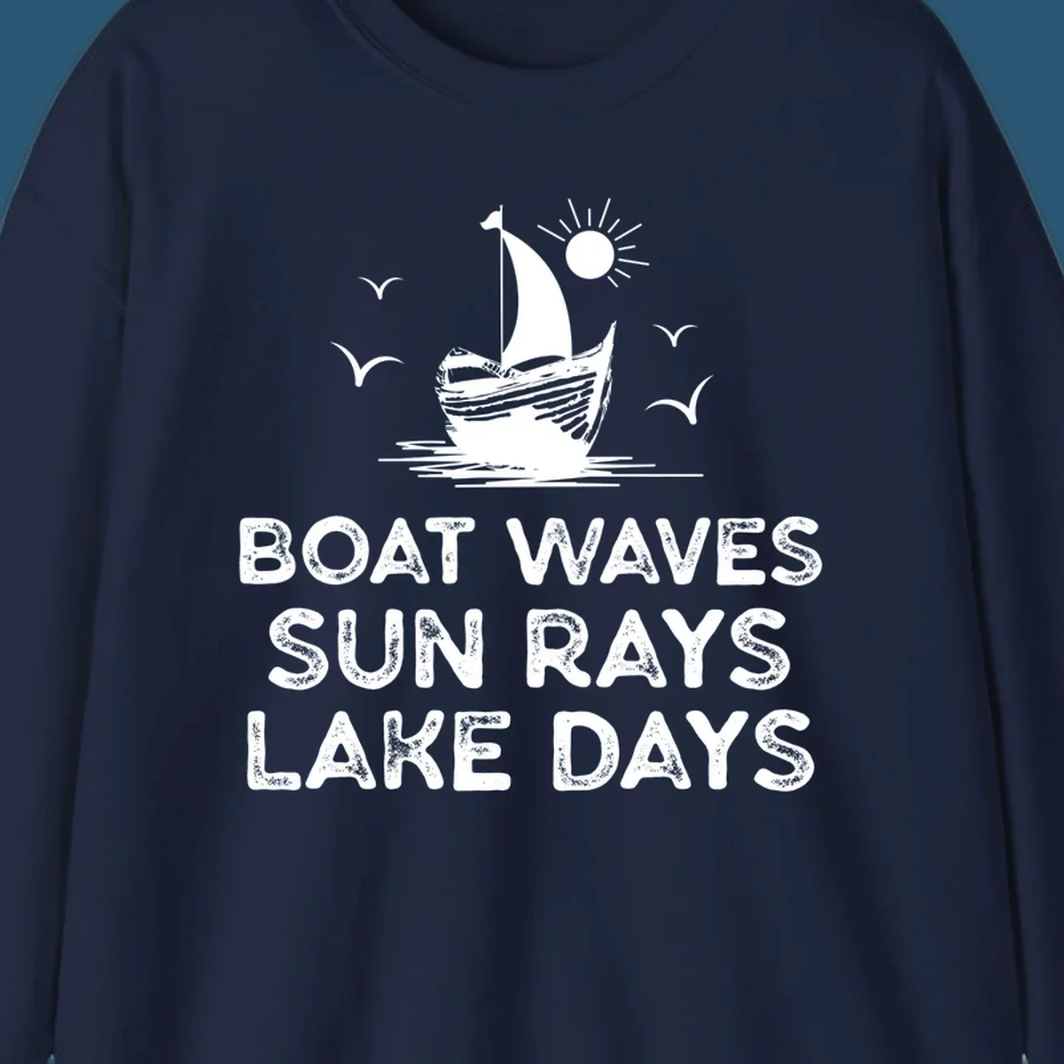 Boat waves sun rays lake days illustration with sailboat and sun, on black and white backgrounds.