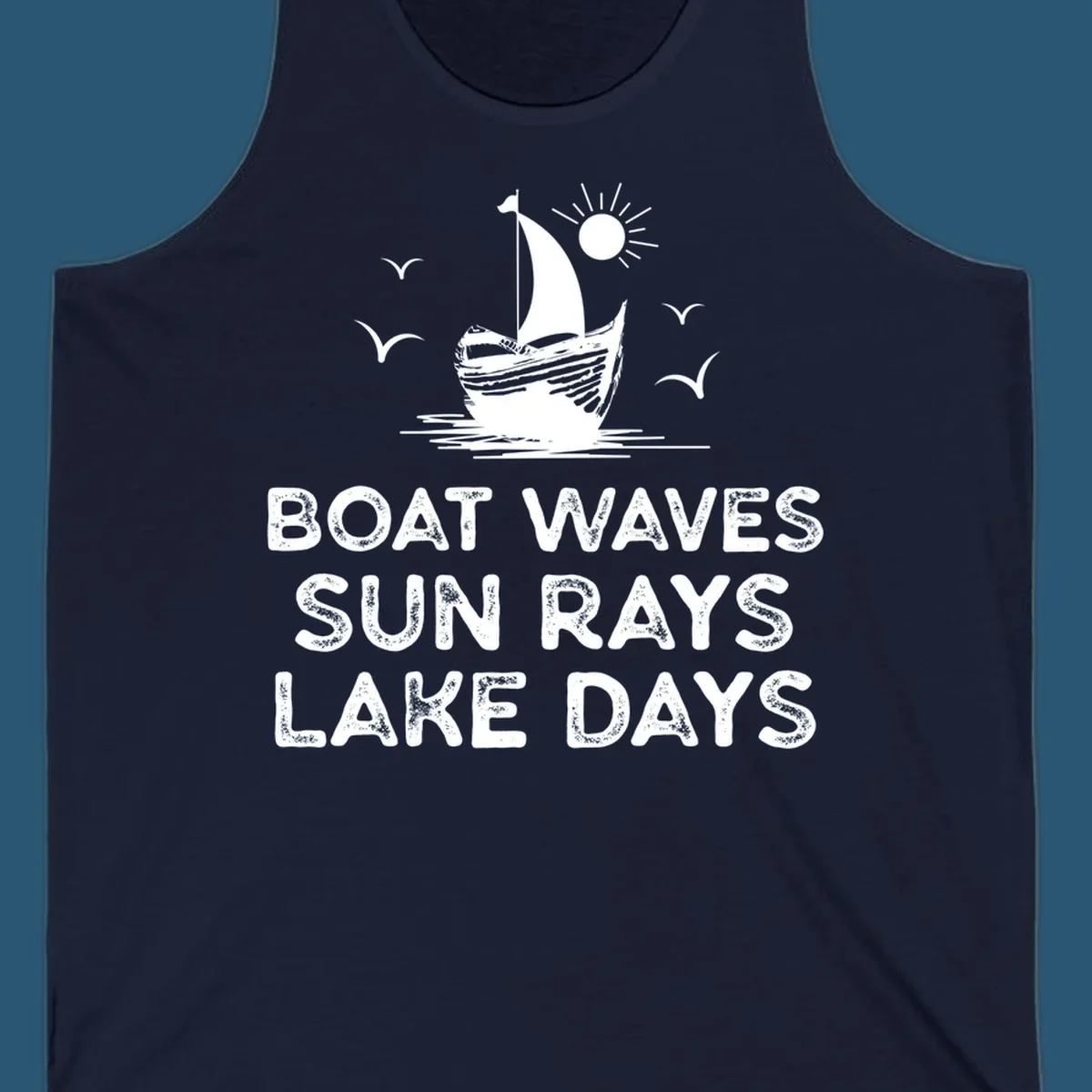 Boat waves sun rays lake days illustration with sailboat and sun, on black and white backgrounds.