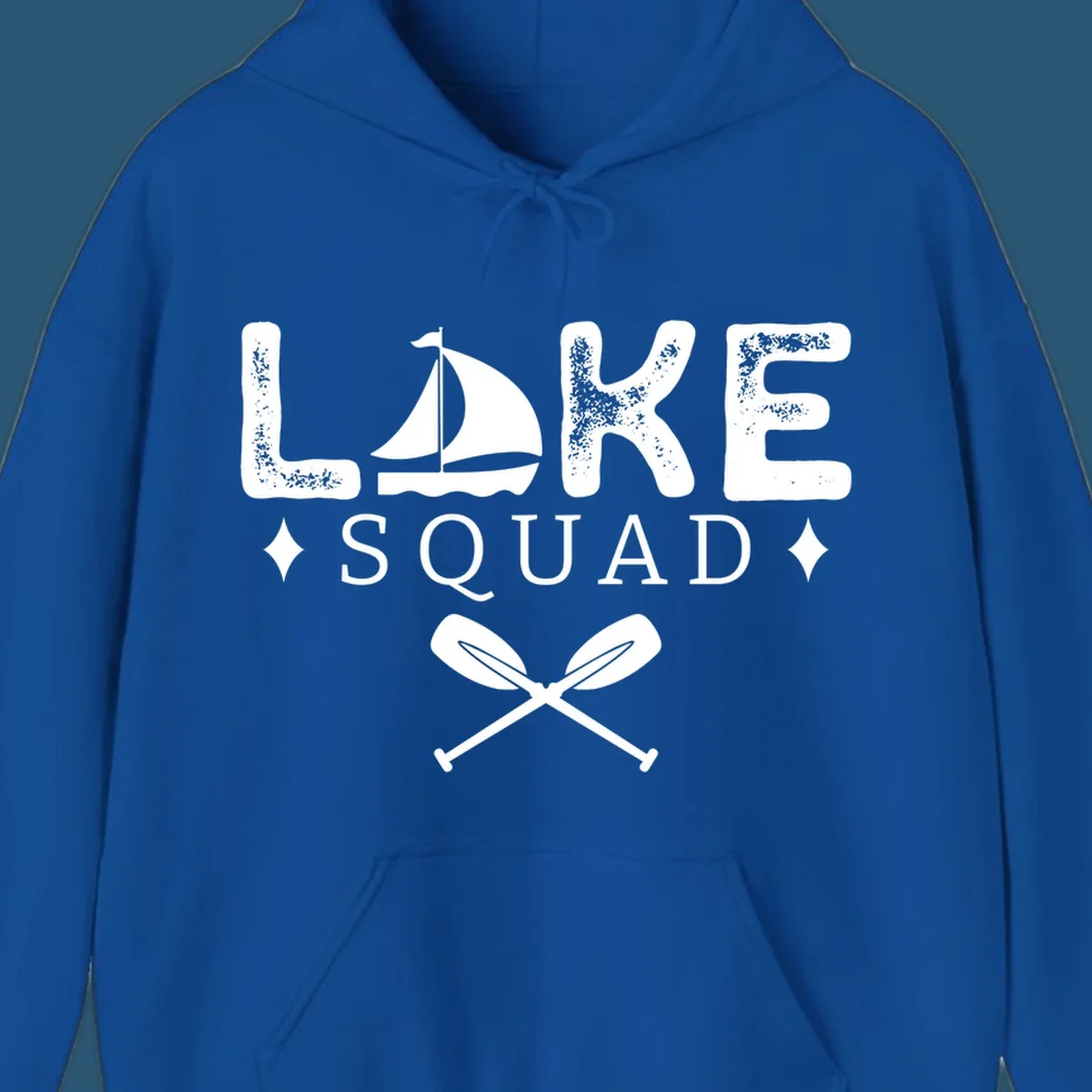 Lake Squad design featuring text, a sailboat, and crossed oars.
