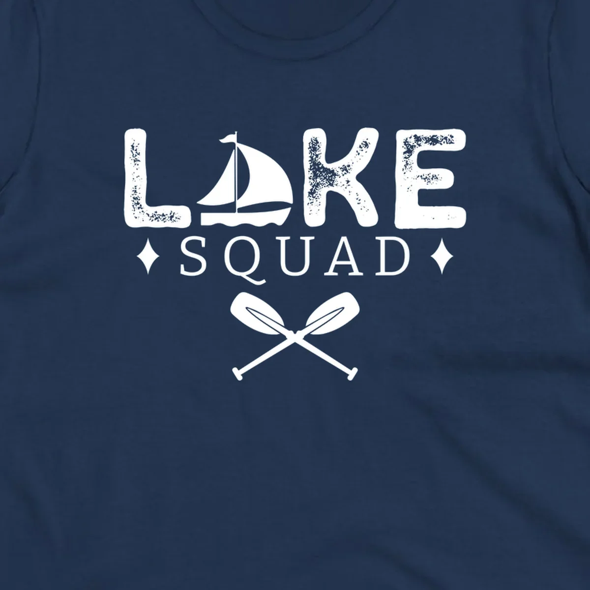 Lake Squad design featuring text, a sailboat, and crossed oars.