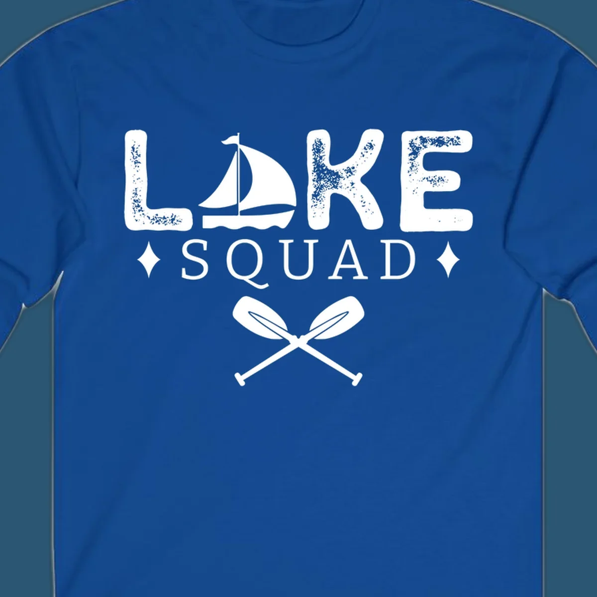 Lake Squad design featuring text, a sailboat, and crossed oars.