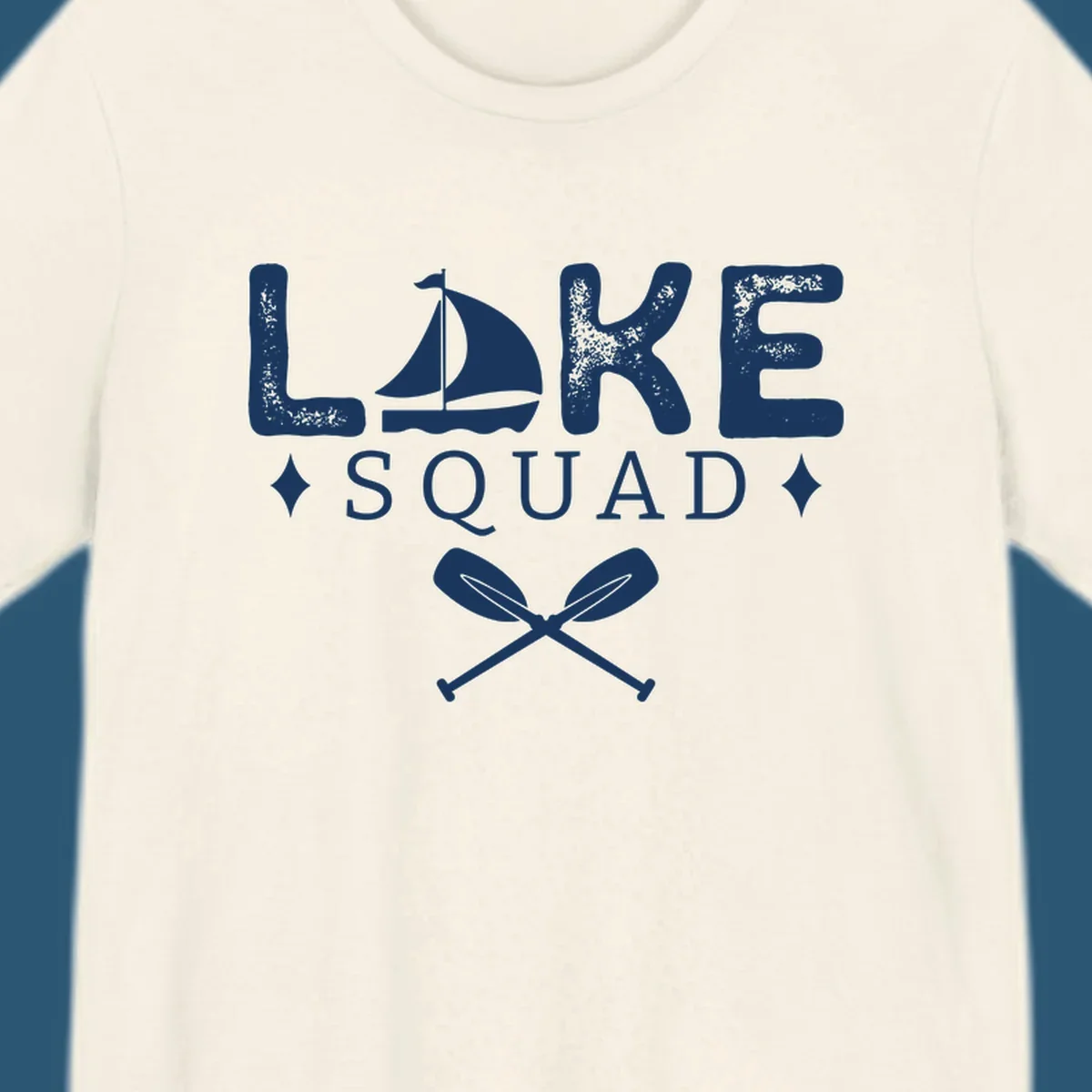 Lake Squad design featuring text, a sailboat, and crossed oars.