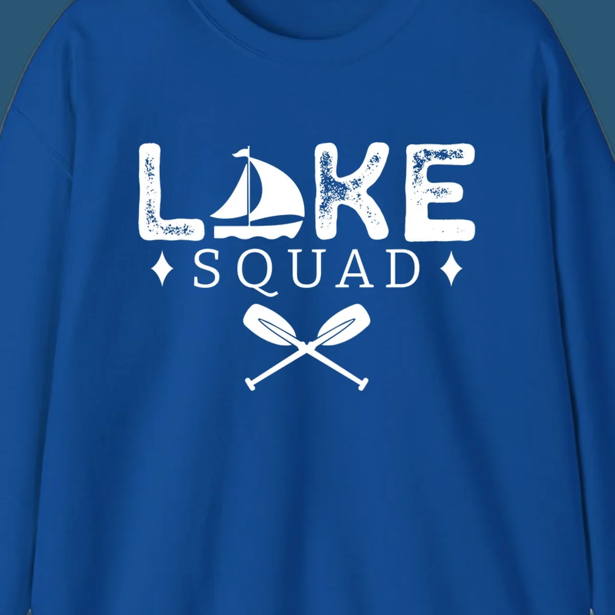 Lake Squad design featuring text, a sailboat, and crossed oars.