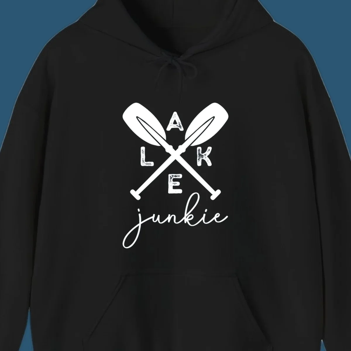 Lake Junkie Paddles Design with crossed paddles and distressed text.