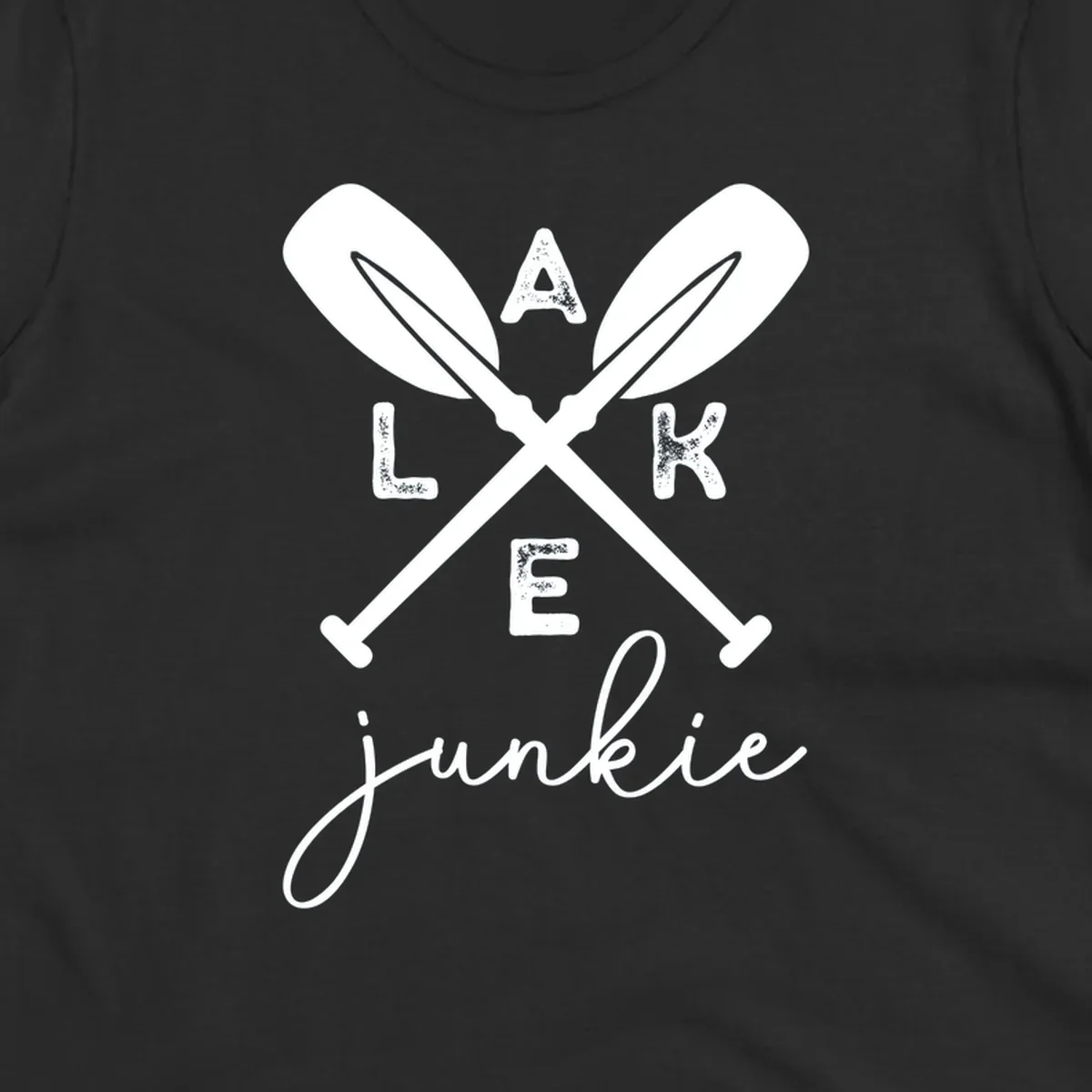 Lake Junkie Paddles Design with crossed paddles and distressed text.