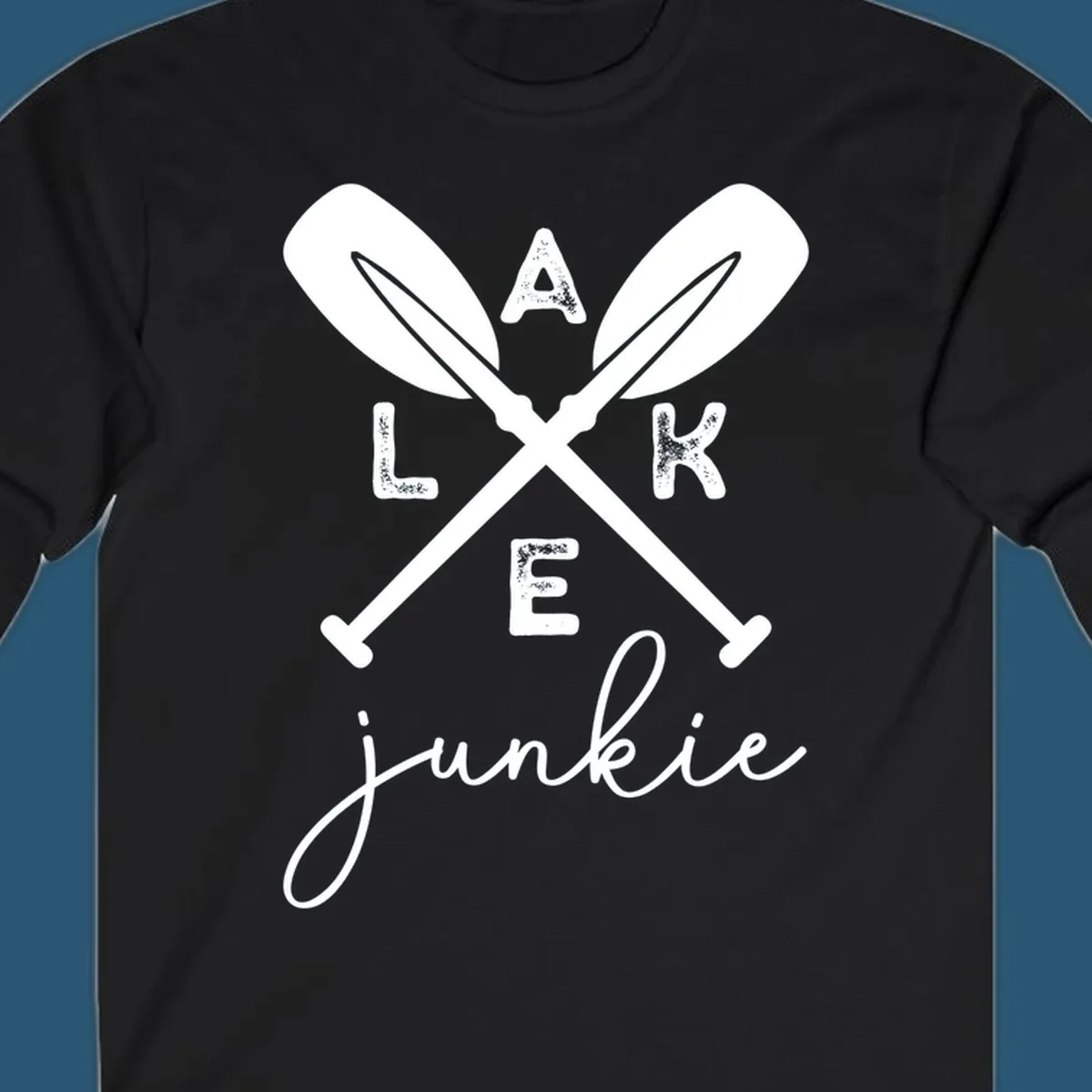 Lake Junkie Paddles Design with crossed paddles and distressed text.