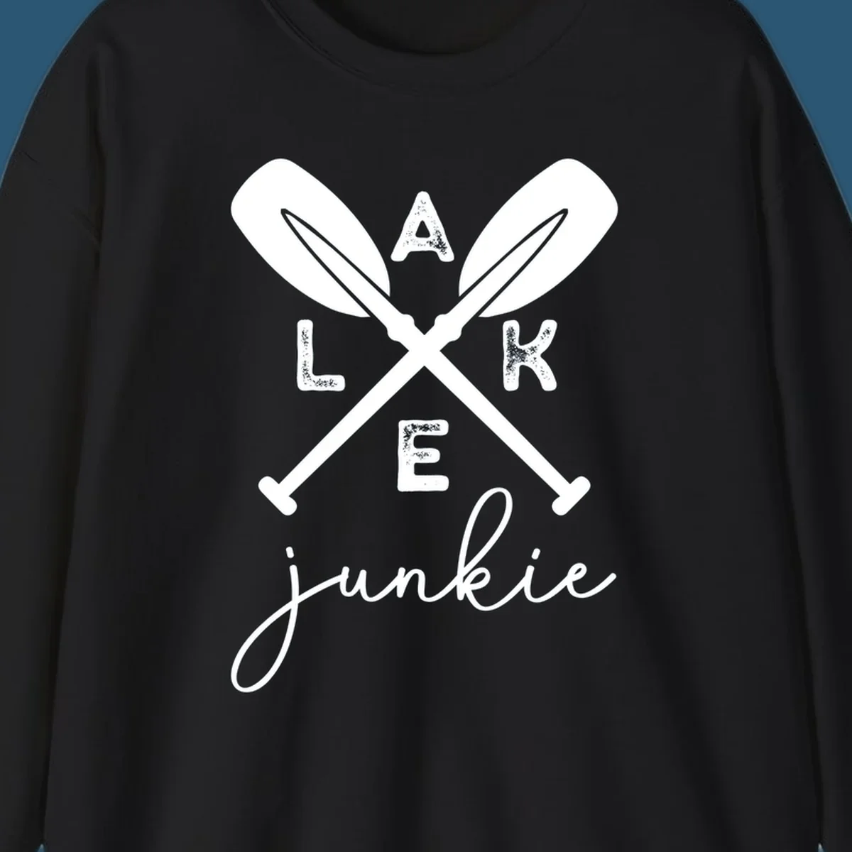 Lake Junkie Paddles Design with crossed paddles and distressed text.