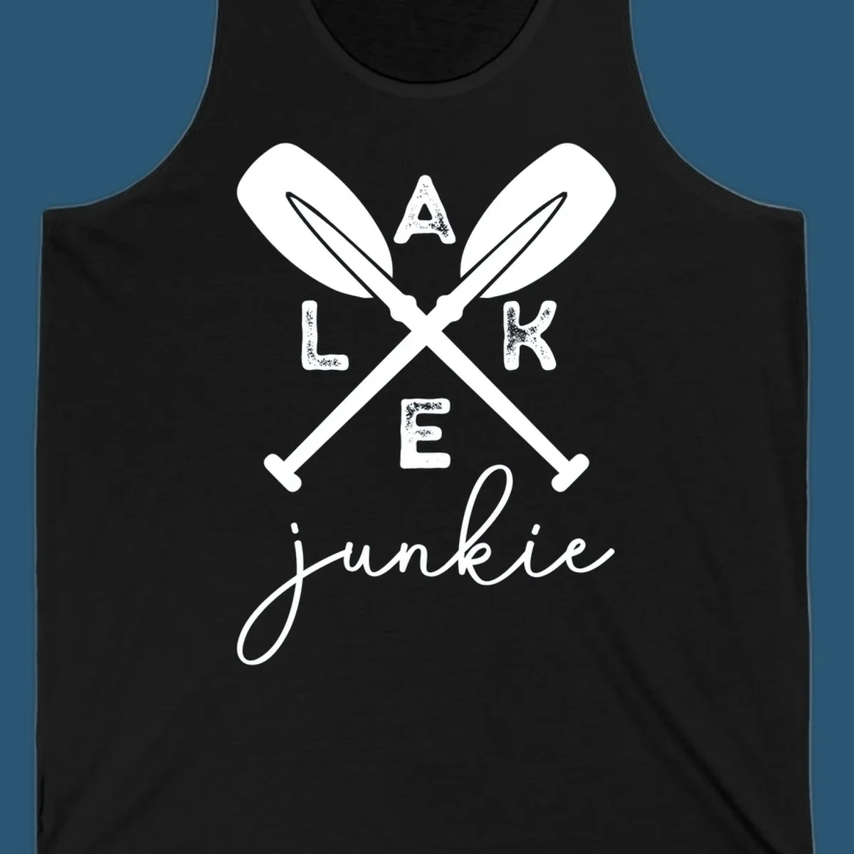 Lake Junkie Paddles Design with crossed paddles and distressed text.