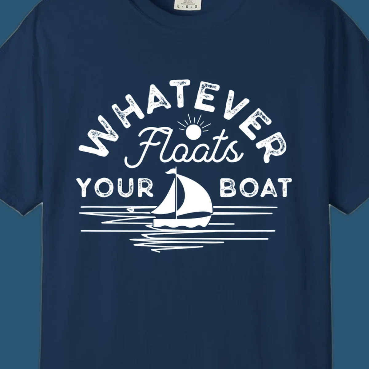 Whatever floats your boat design with sailboat and sun, on black and white backgrounds.