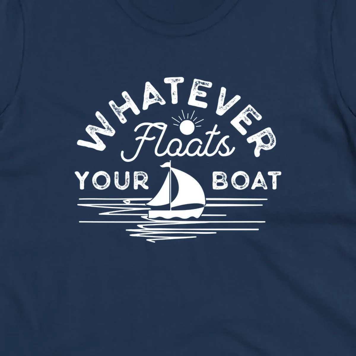 Whatever floats your boat design with sailboat and sun, on black and white backgrounds.