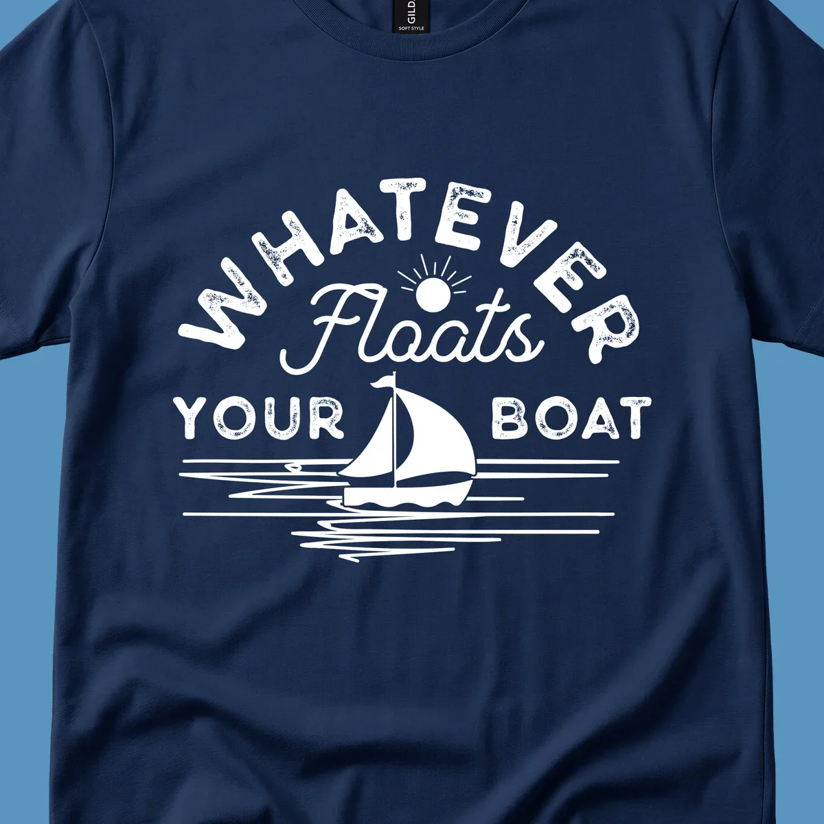 Whatever floats your boat design with sailboat and sun, on black and white backgrounds.
