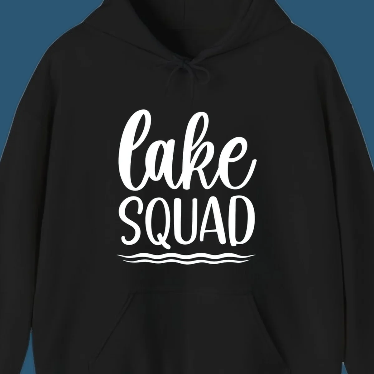 Lake Squad typography design with wavy lines graphic.