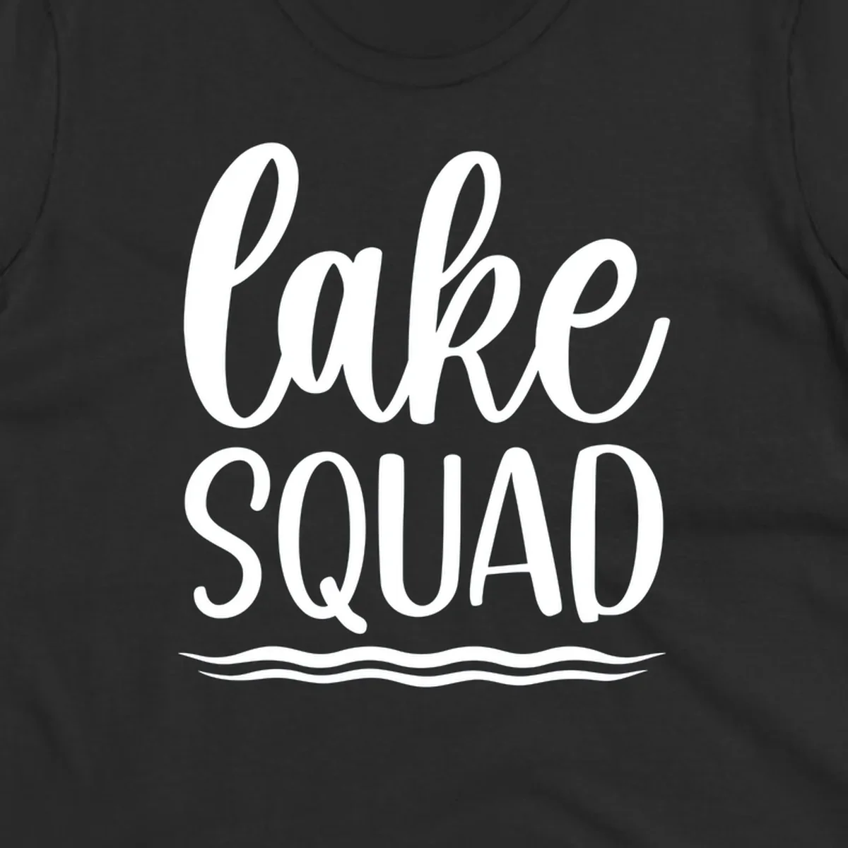 Lake Squad typography design with wavy lines graphic.