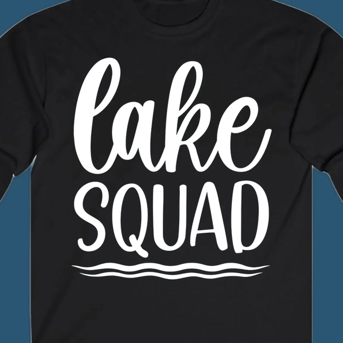 Lake Squad typography design with wavy lines graphic.