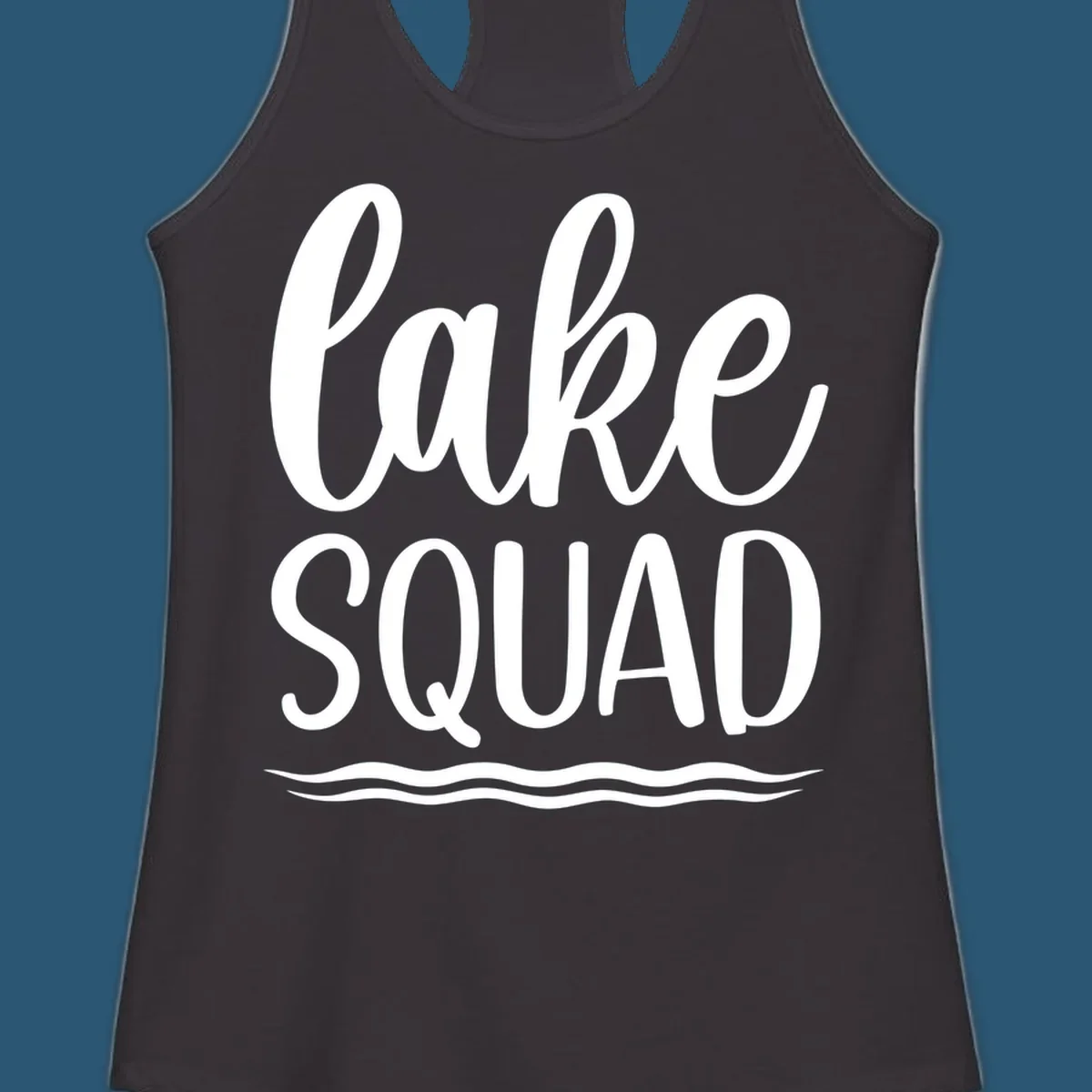 Lake Squad typography design with wavy lines graphic.