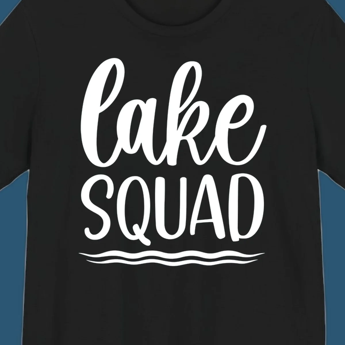 Lake Squad typography design with wavy lines graphic.