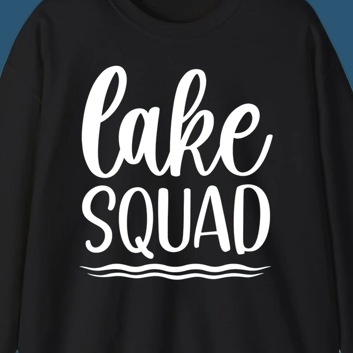 Lake Squad typography design with wavy lines graphic.