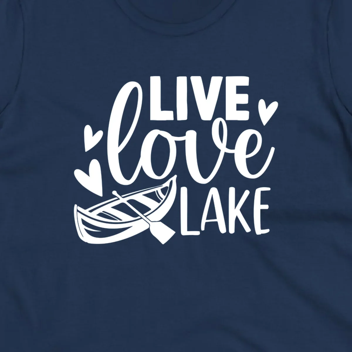 Live love lake text with boat and hearts graphic