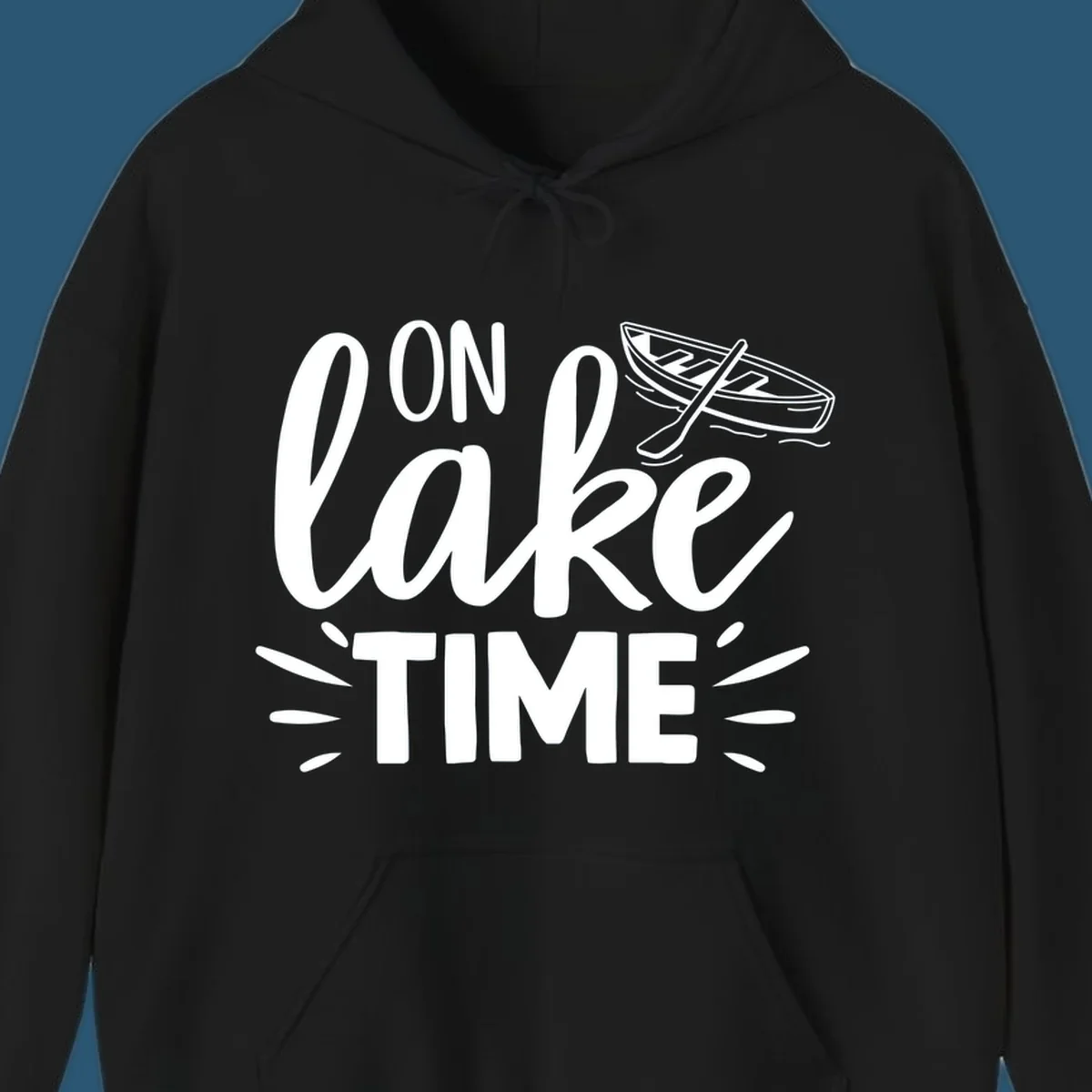 On lake time boat graphic with text and illustration, lake life concept.