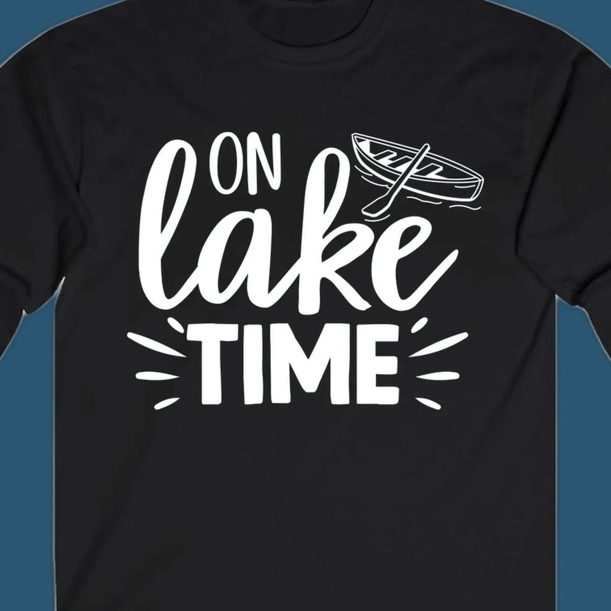 On lake time boat graphic with text and illustration, lake life concept.