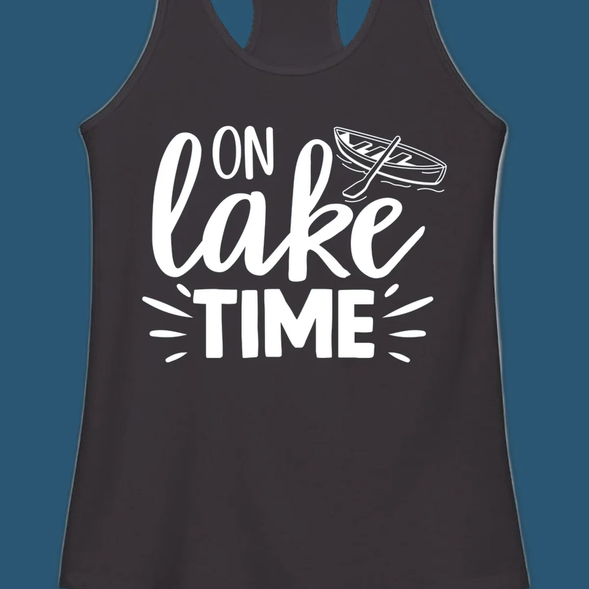 On lake time boat graphic with text and illustration, lake life concept.