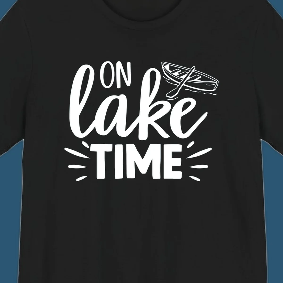 On lake time boat graphic with text and illustration, lake life concept.