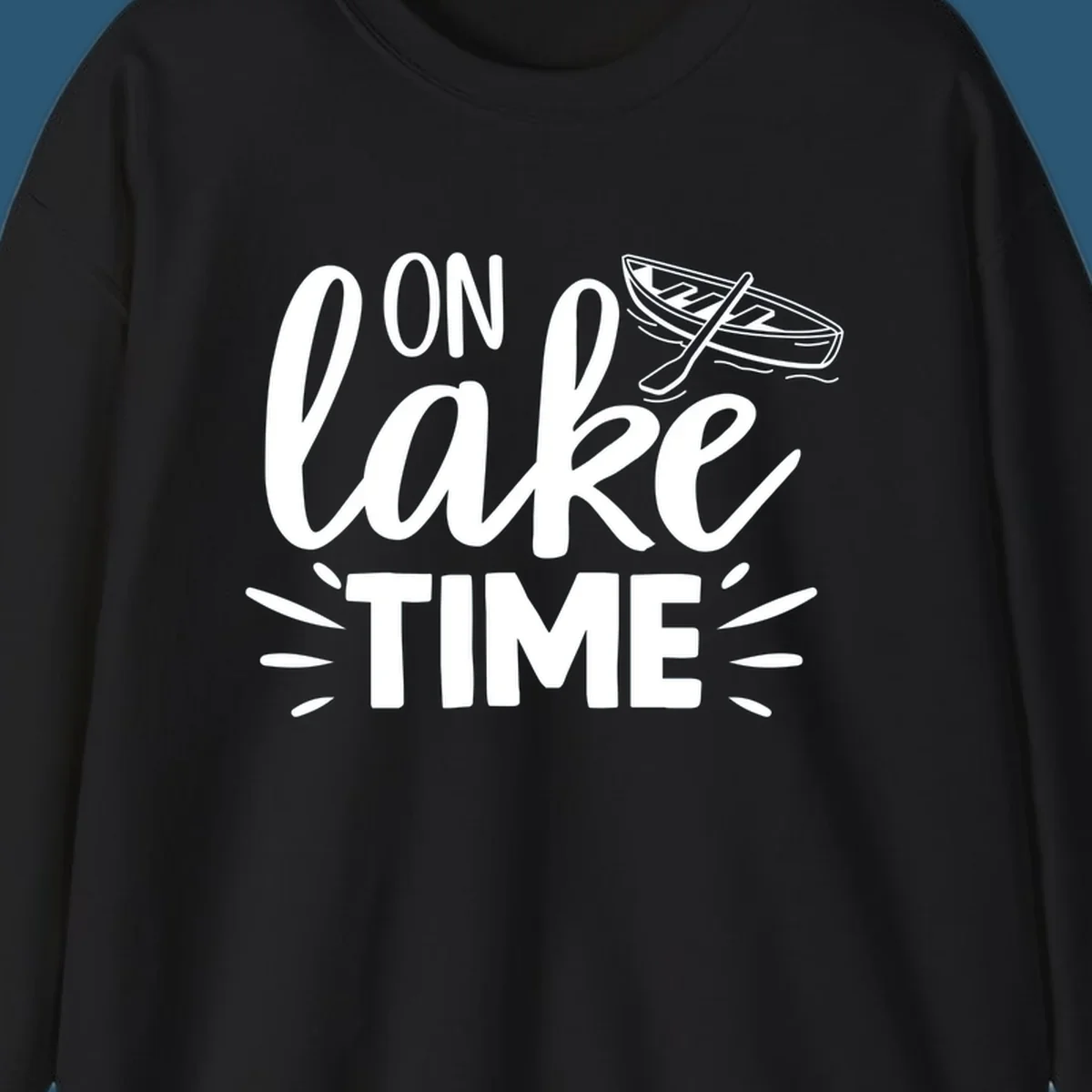 On lake time boat graphic with text and illustration, lake life concept.