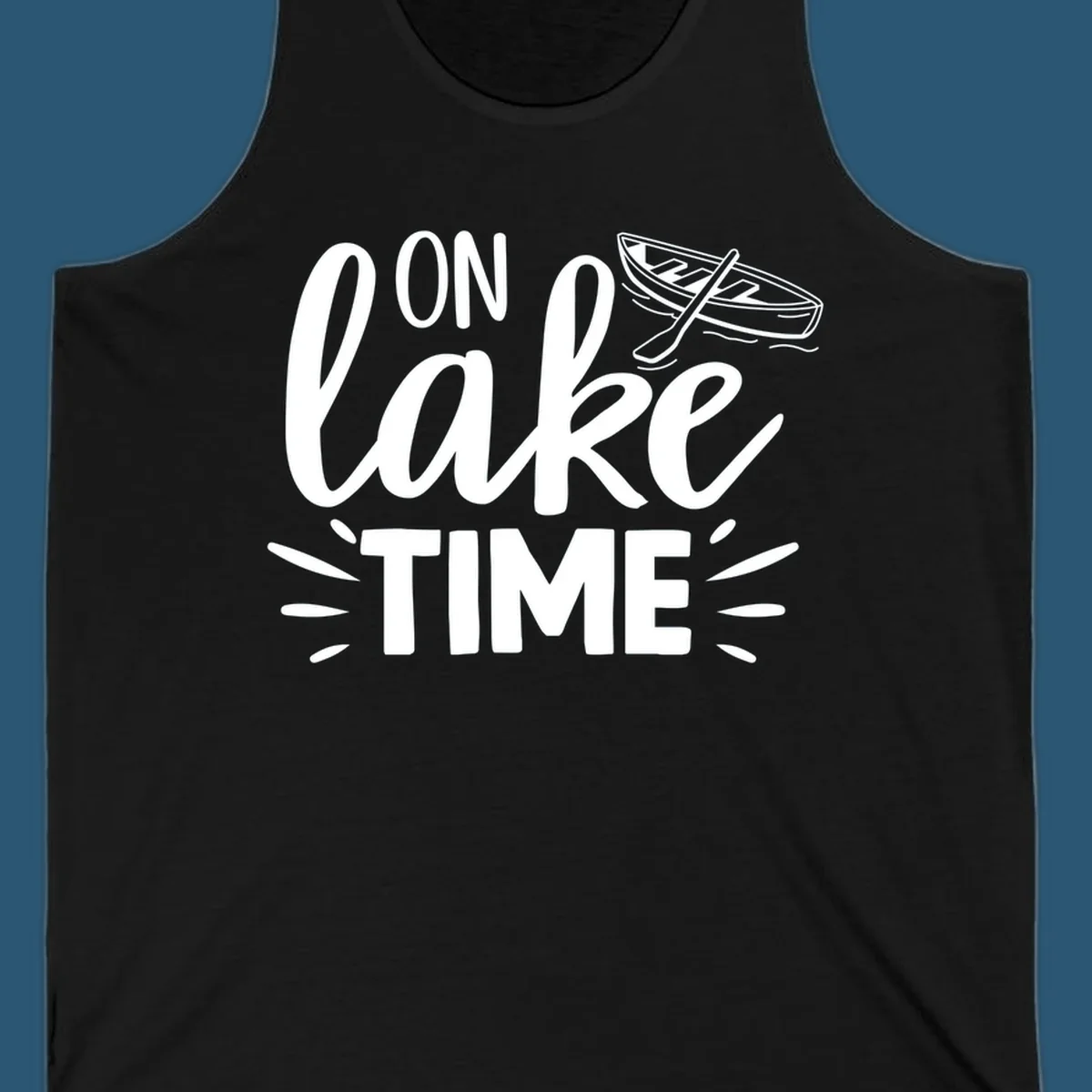 On lake time boat graphic with text and illustration, lake life concept.