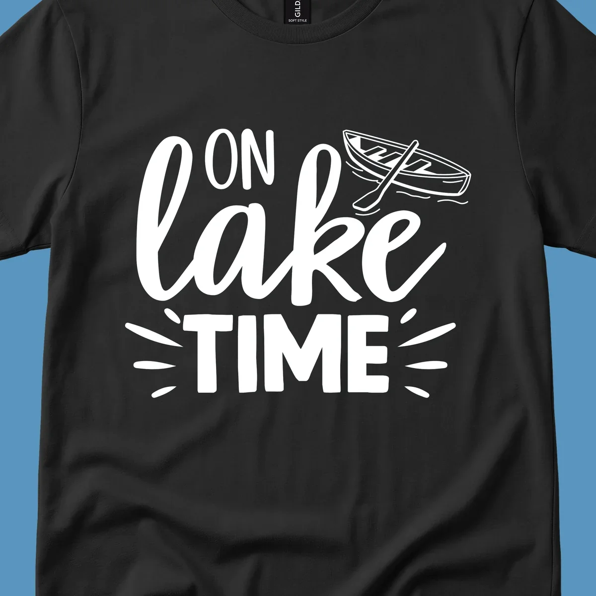 On lake time boat graphic with text and illustration, lake life concept.