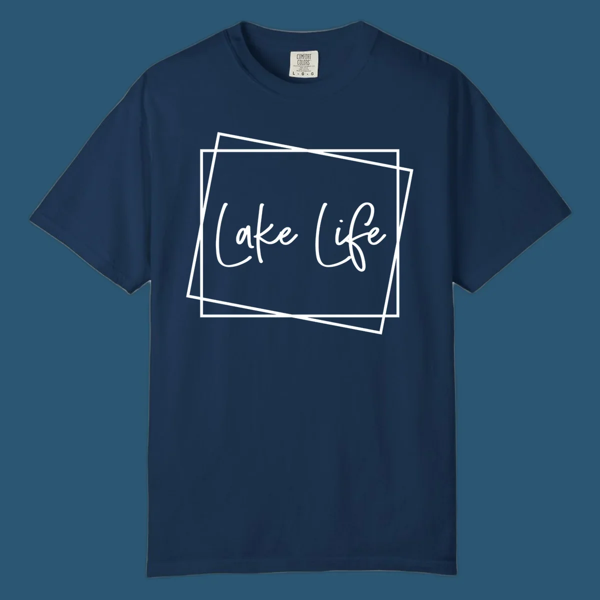 Lake Life text in script font with geometric border, lake-life-script design.