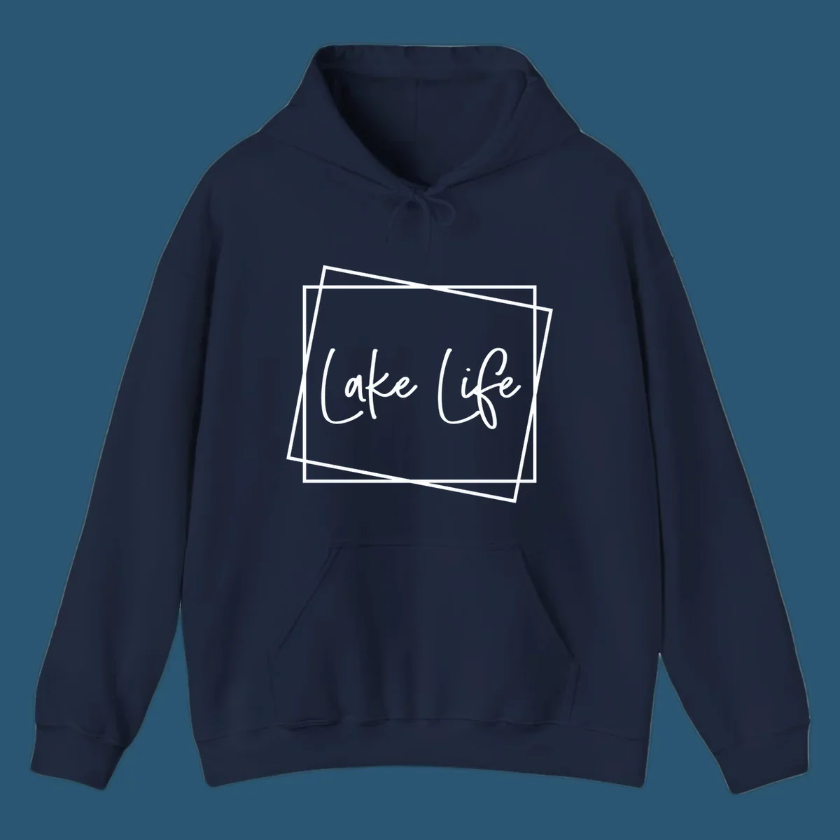 Lake Life text in script font with geometric border, lake-life-script design.