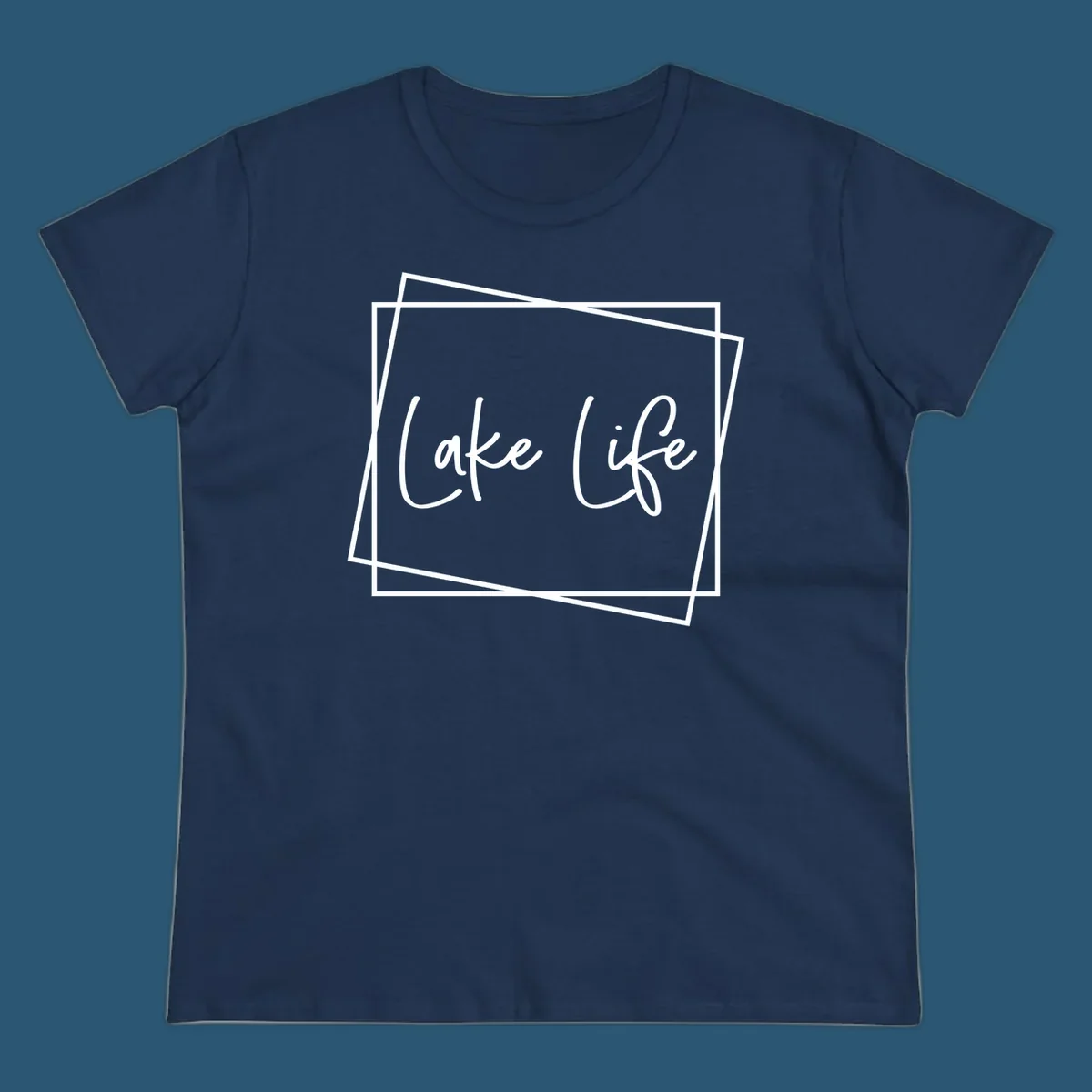 Lake Life text in script font with geometric border, lake-life-script design.
