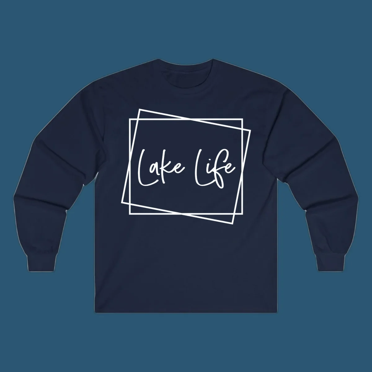 Lake Life text in script font with geometric border, lake-life-script design.