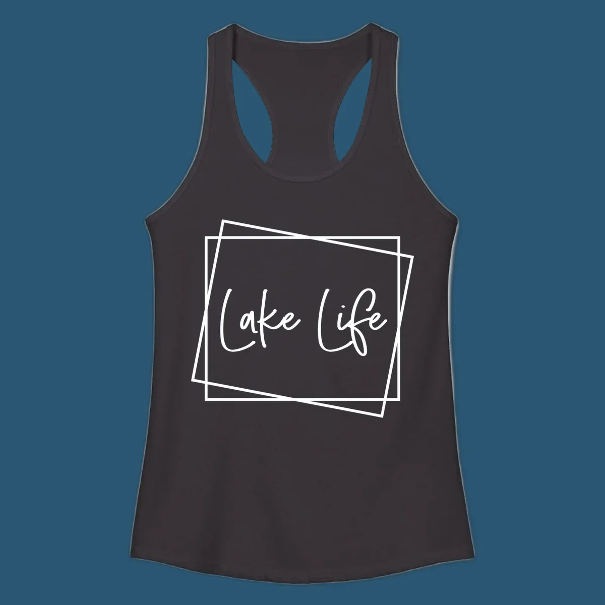 Lake Life text in script font with geometric border, lake-life-script design.
