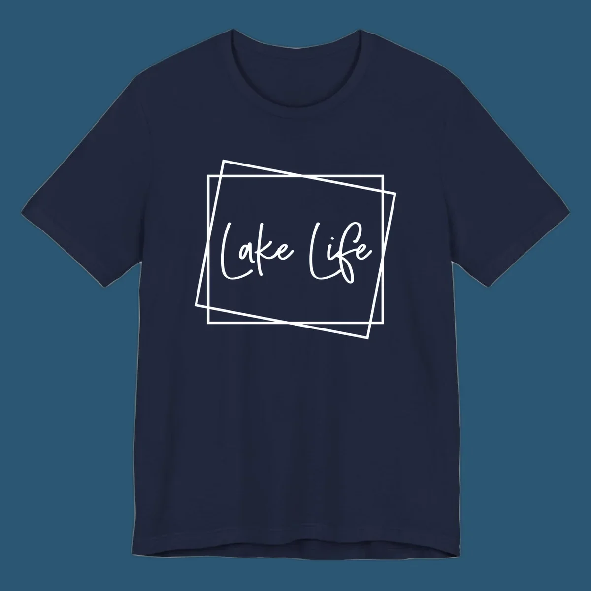 Lake Life text in script font with geometric border, lake-life-script design.