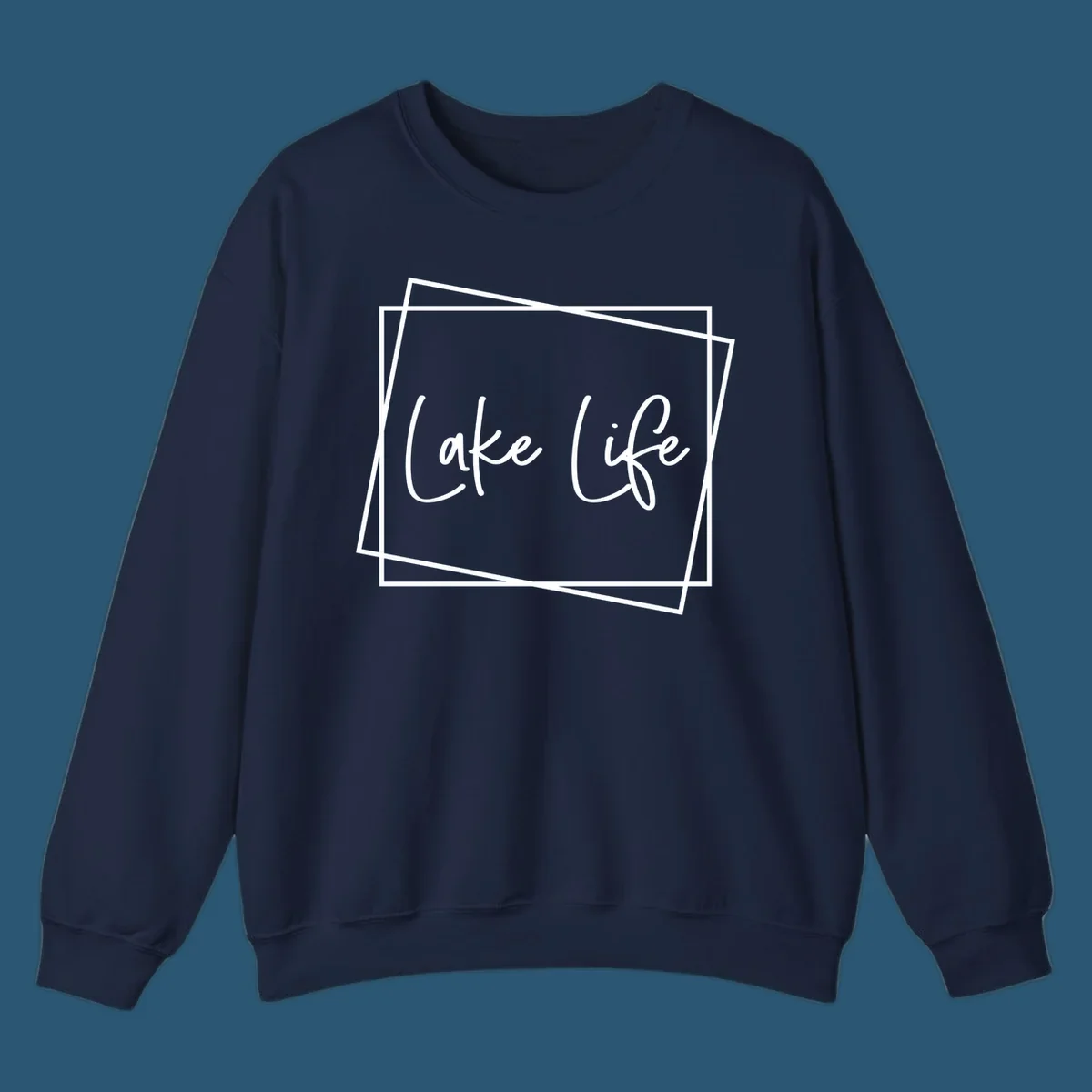 Lake Life text in script font with geometric border, lake-life-script design.