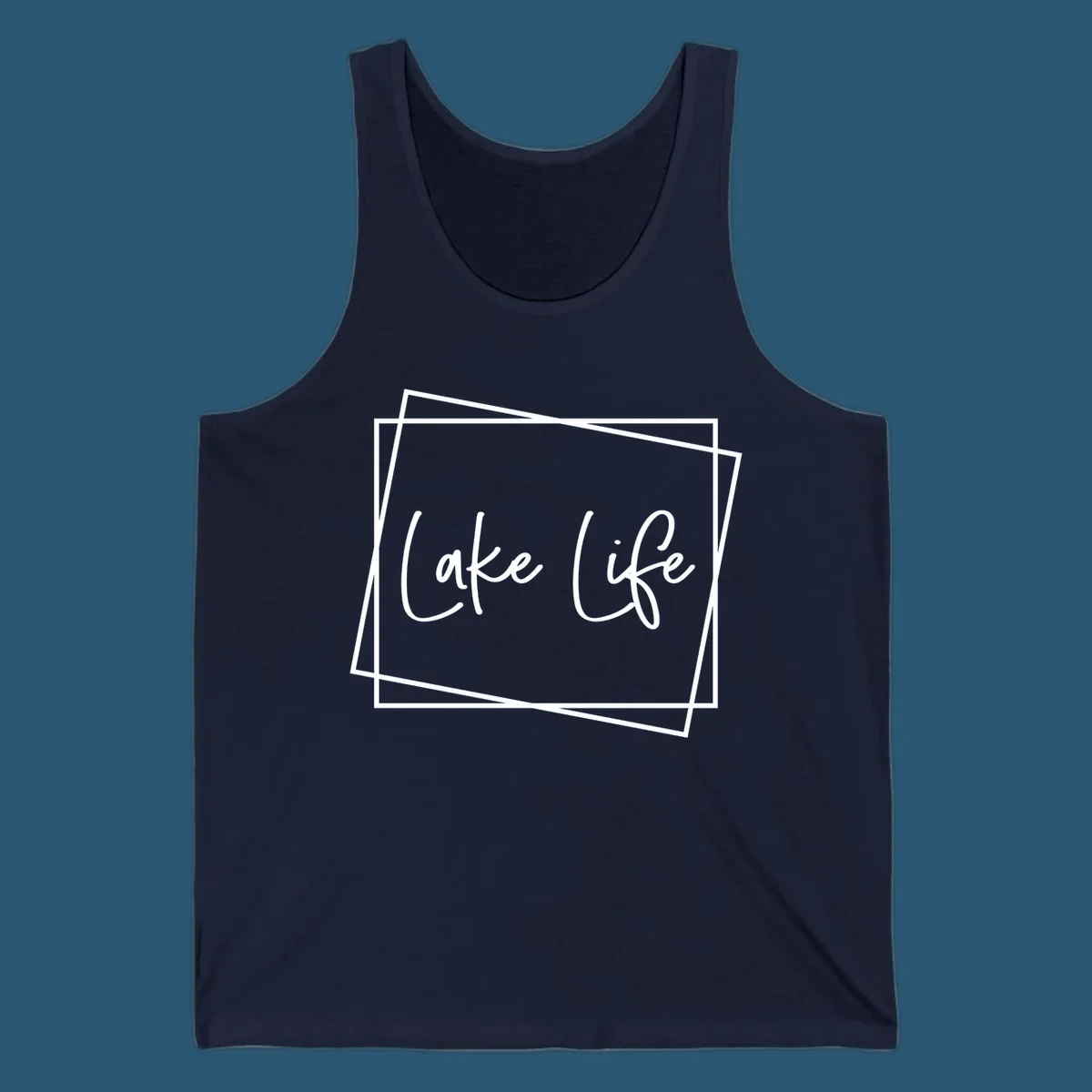 Lake Life text in script font with geometric border, lake-life-script design.
