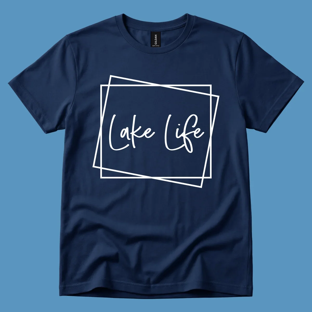 Lake Life text in script font with geometric border, lake-life-script design.