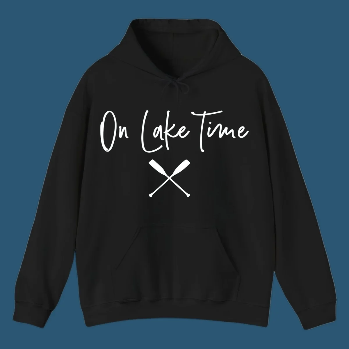 On Lake Time text with crossed oars graphic.