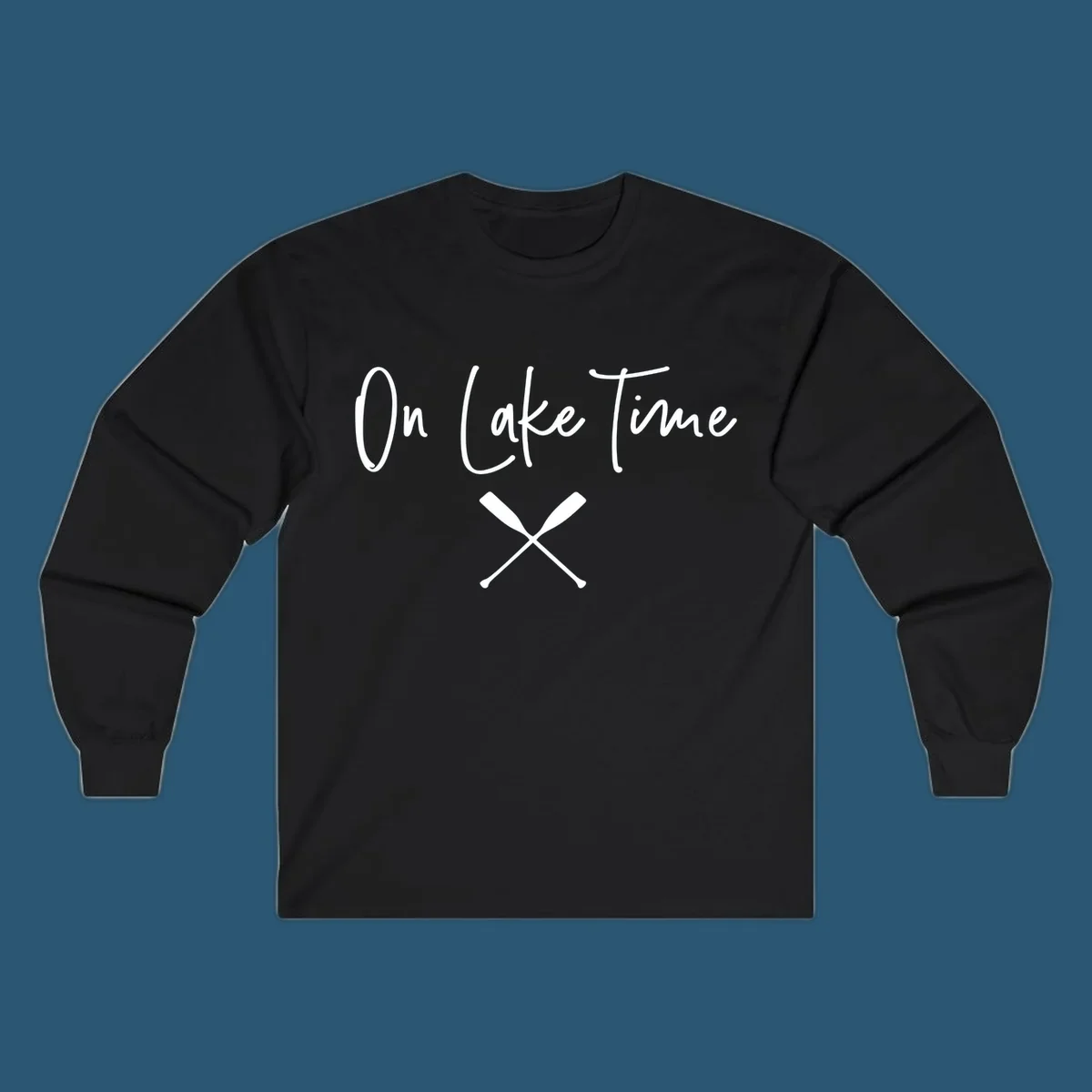 On Lake Time text with crossed oars graphic.